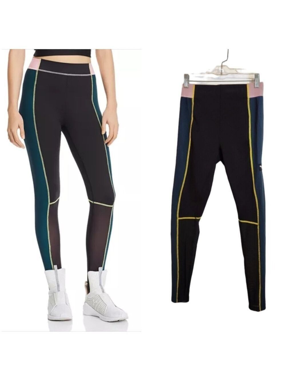 Puma Black Pink Mesh Panel Leggings X Small